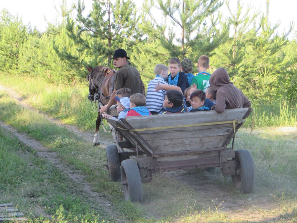 дети катаются в телеге