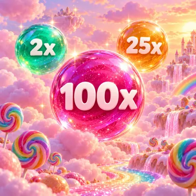 Üzerinde 2x, 25x ve 100x yazan şeker çarpan küreleri
